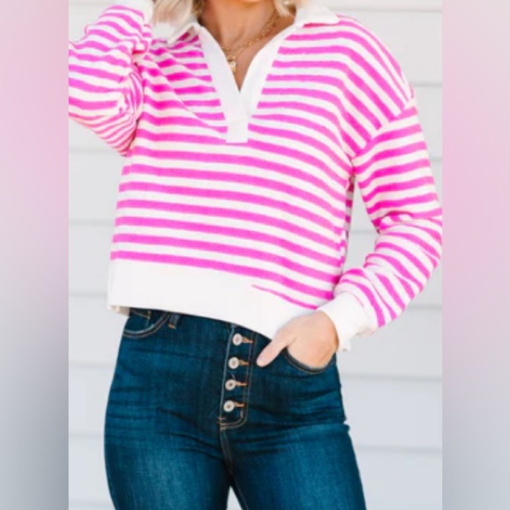 Blu Pepper Brand Pink and White Striped Women's Sweater